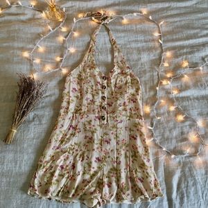 AMERICAN EAGLE floral halter romper with buttons